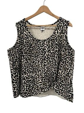 Cabi Knotty Tank Leopard Print French Terry Modal Cotton Knot Hem 5759 - XXL